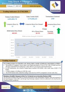 Read more about the article Issue number 7 of (Iraq Stock Exchange’s Electronic Information weekly Newsletter)
